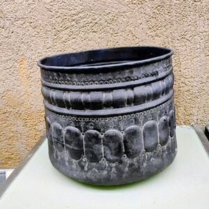 Vintage Solid Brass Decorative Engraved Garden Planter Pot Patina Hue